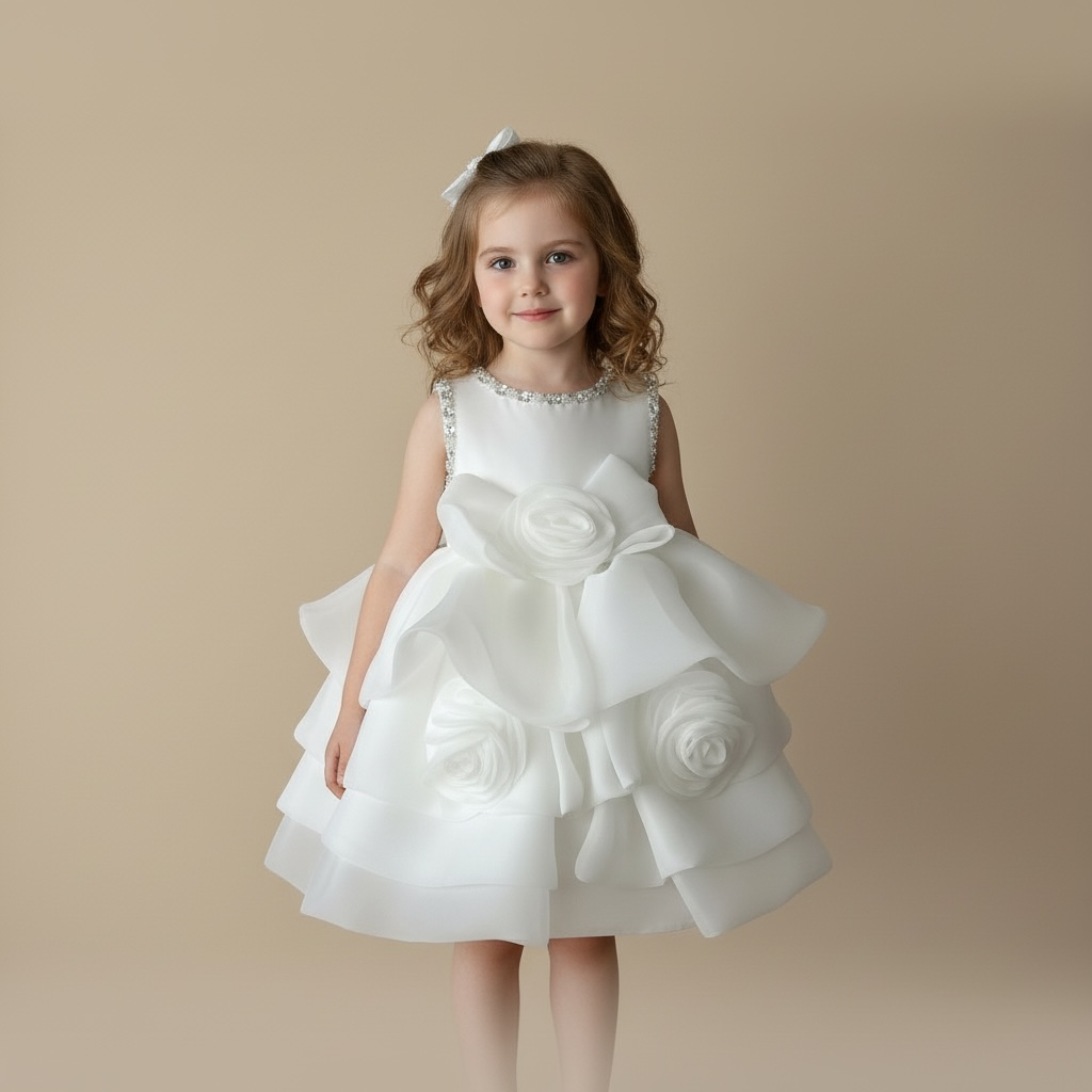 Robe de princesse fille Perla blanche, vue de face