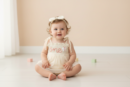Barboteuse bébé 1 an anniversaire rose avec bandeau, tenue photo souvenir