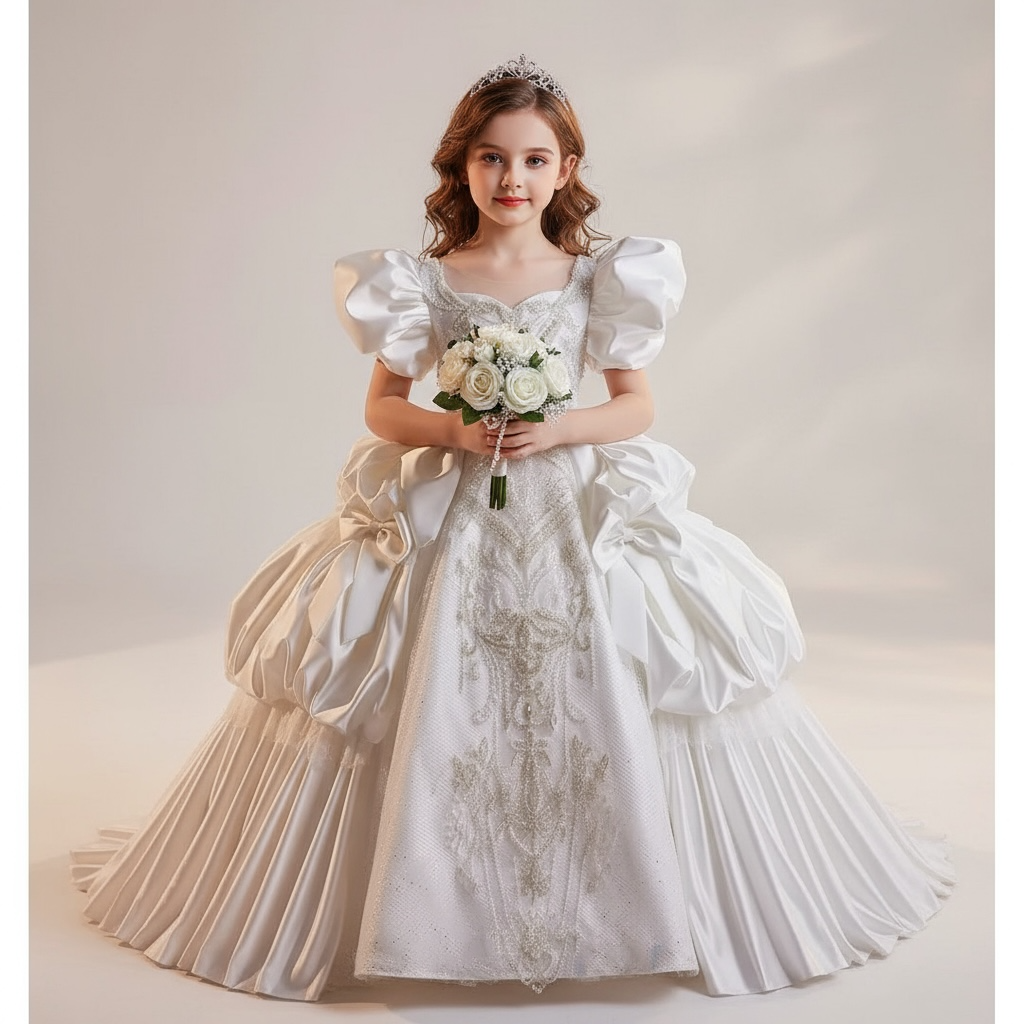 Vestido blanco de gala estilo princesa para niños