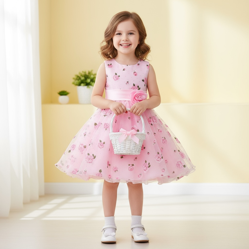 Robe de princesse enfant aux motifs de Rose