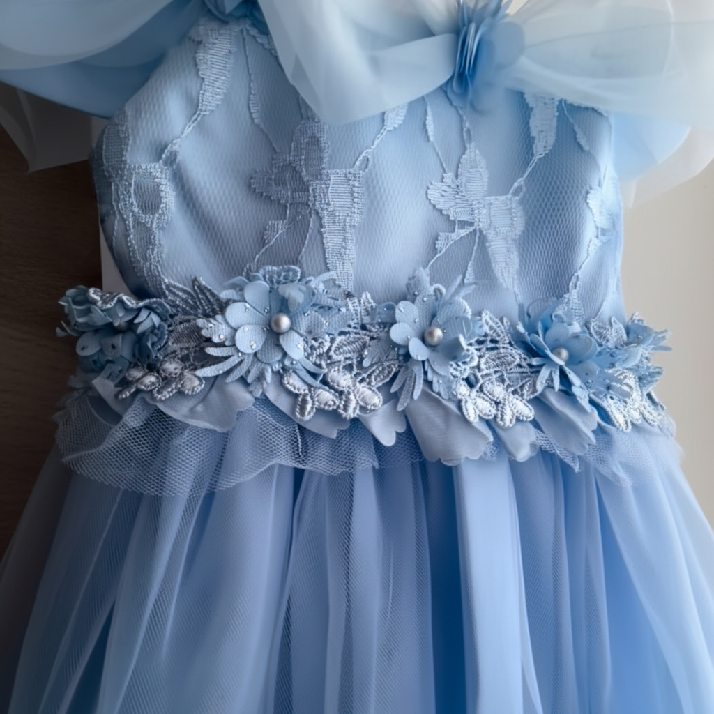 Robe bébé princesse bretelles et manches courtes en tulle