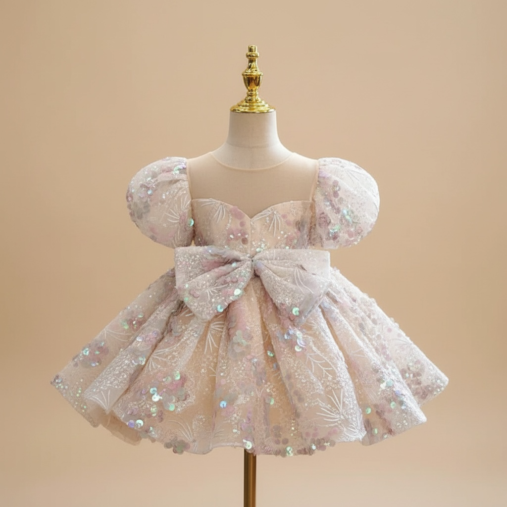 Robe de bal princesse courte paillette - champagne