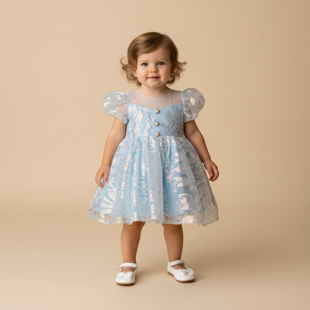 Robe de bal princesse courte paillette bleue