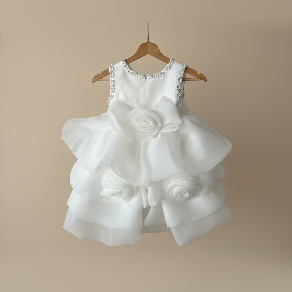 Robe de princesse fille Perla blanche, vue de dos