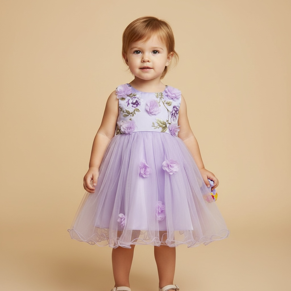 Robe de princesse bébé fille violette en mousseline