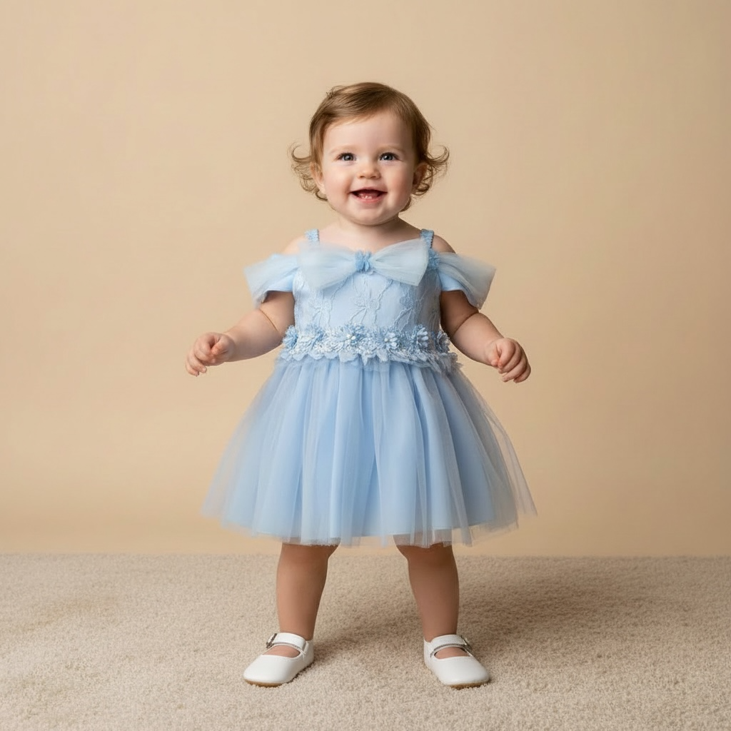 Robe bébé princesse bretelles et manches courtes en tulle