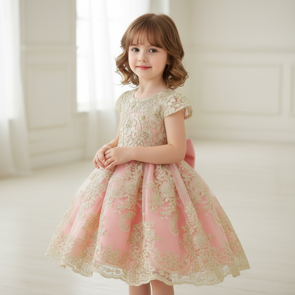 Vestido dorado de princesa para cumpleaños