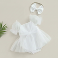Barboteuse bébé en tulle rose détail dentelle, tenue cérémonie bébé