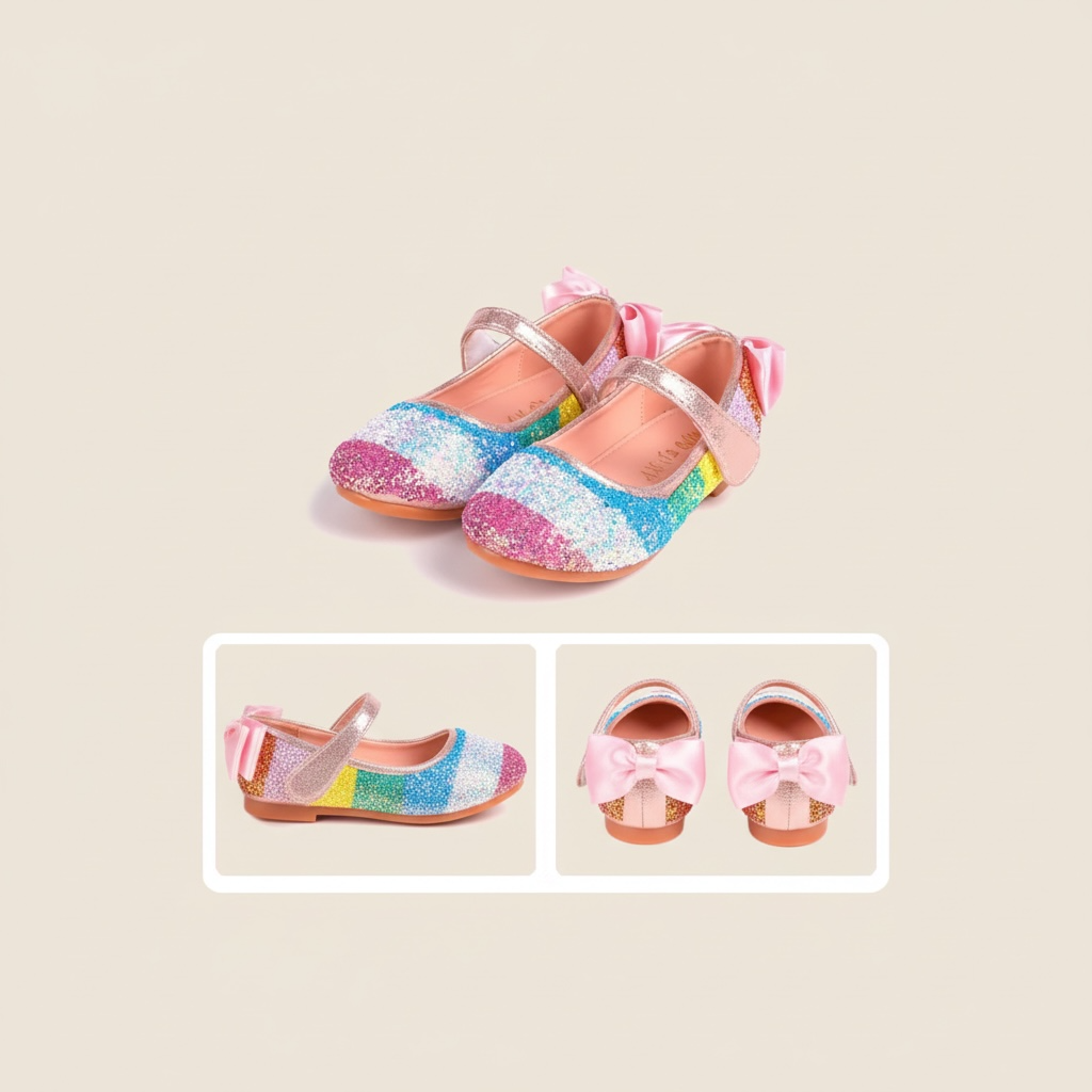 Ballerine enfant nœud papillon paillette rose