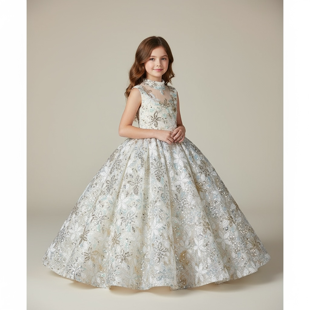 Vestido largo para niñas con flores brillantes