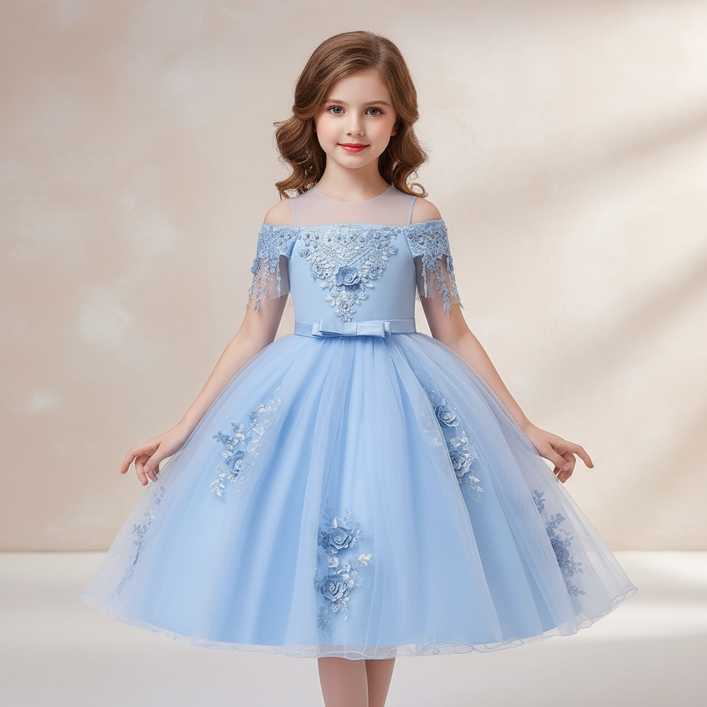 Robe princesse fille Bleu Ciel