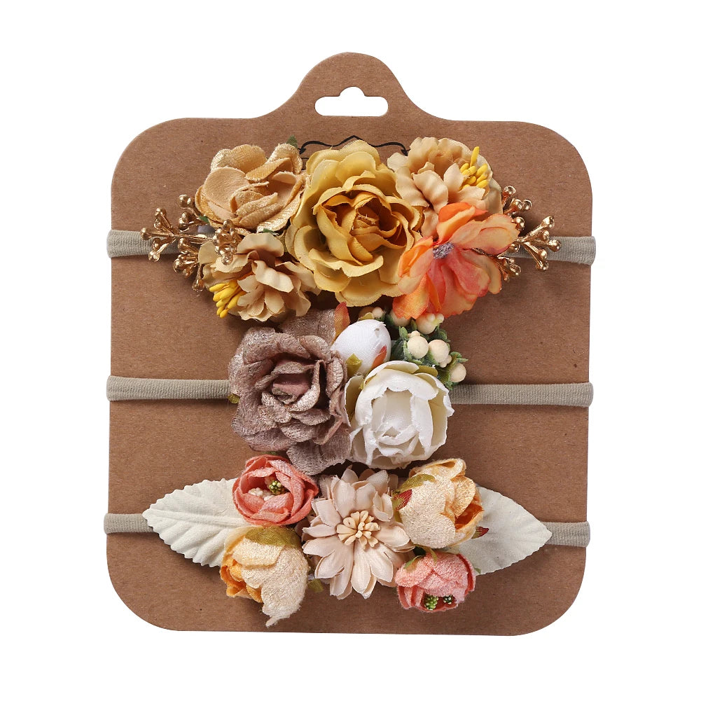 Conjunto de 3 diademas florales para bebés niñas