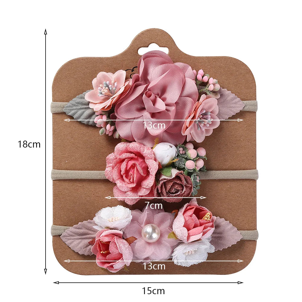 Conjunto de 3 diademas florales para bebés niñas