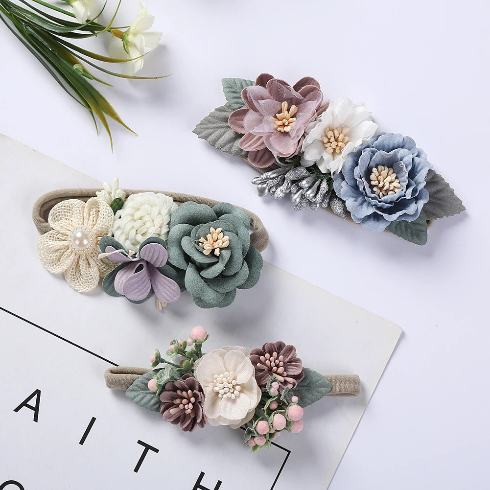 Conjunto de 3 diademas florales para bebés niñas