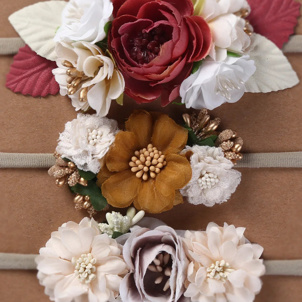 Conjunto de 3 diademas florales para bebés niñas