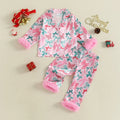 Pyjama fille rose clair nœud papillon – ensemble chaud hiver avec revers en fourrure