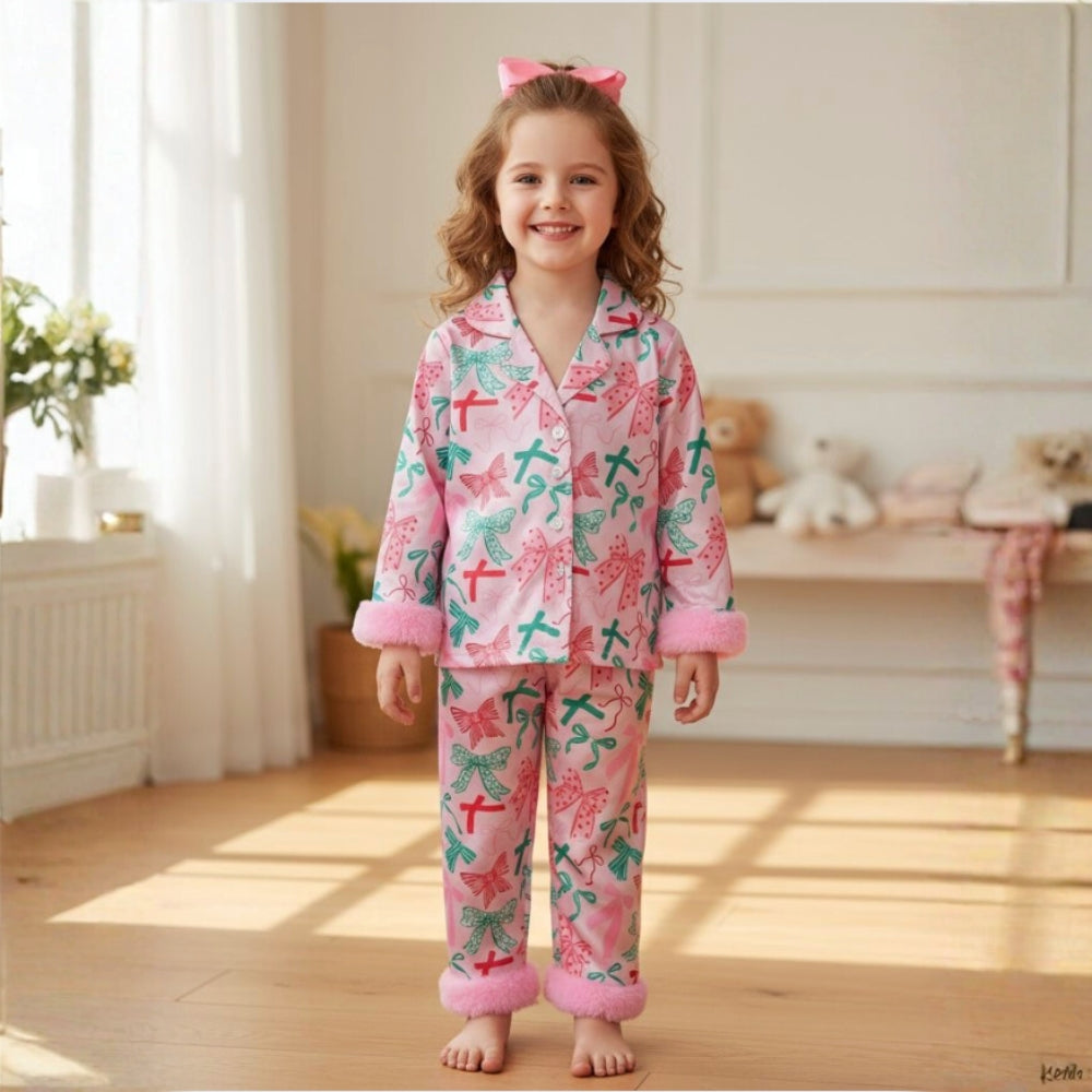 Pyjama rose fille nœuds papillon – ensemble doux et élégant 3 ans à 5 ans