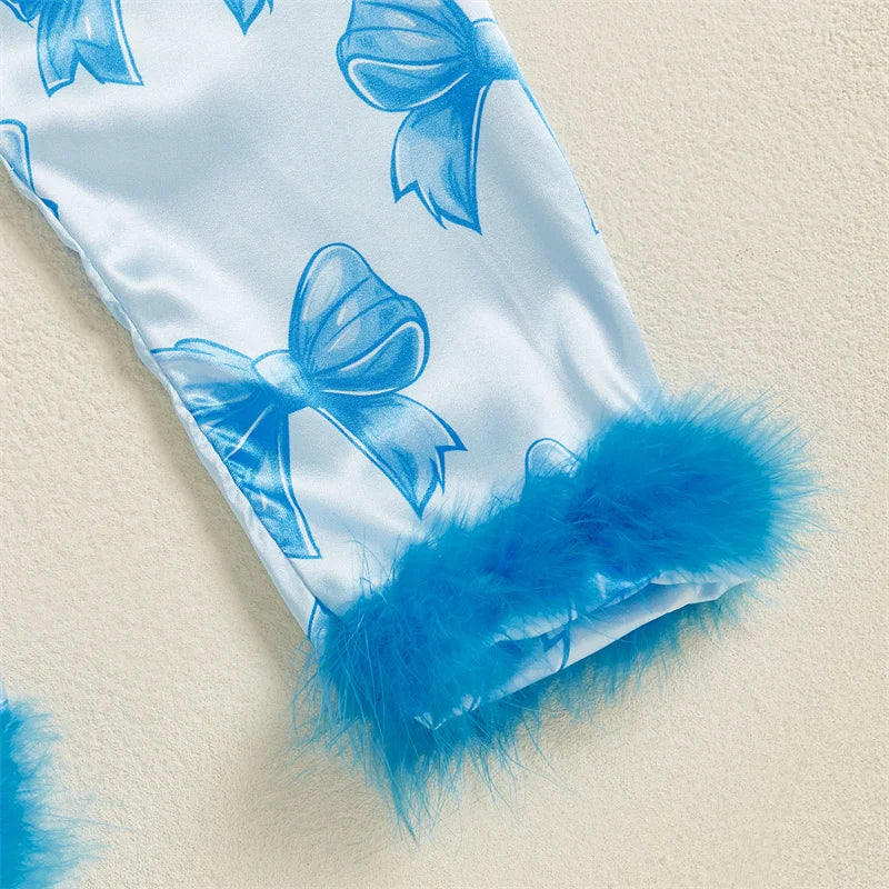 Bas de manche pyjama bleu bébé fille – finition fourrure douce et moelleuse