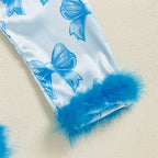 Bas de manche pyjama bleu bébé fille – finition fourrure douce et moelleuse