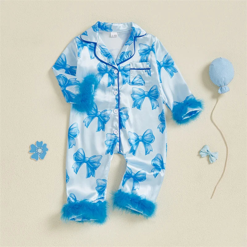 Barboteuse bleu clair bébé fille à nœuds papillon – ensemble complet manches longues