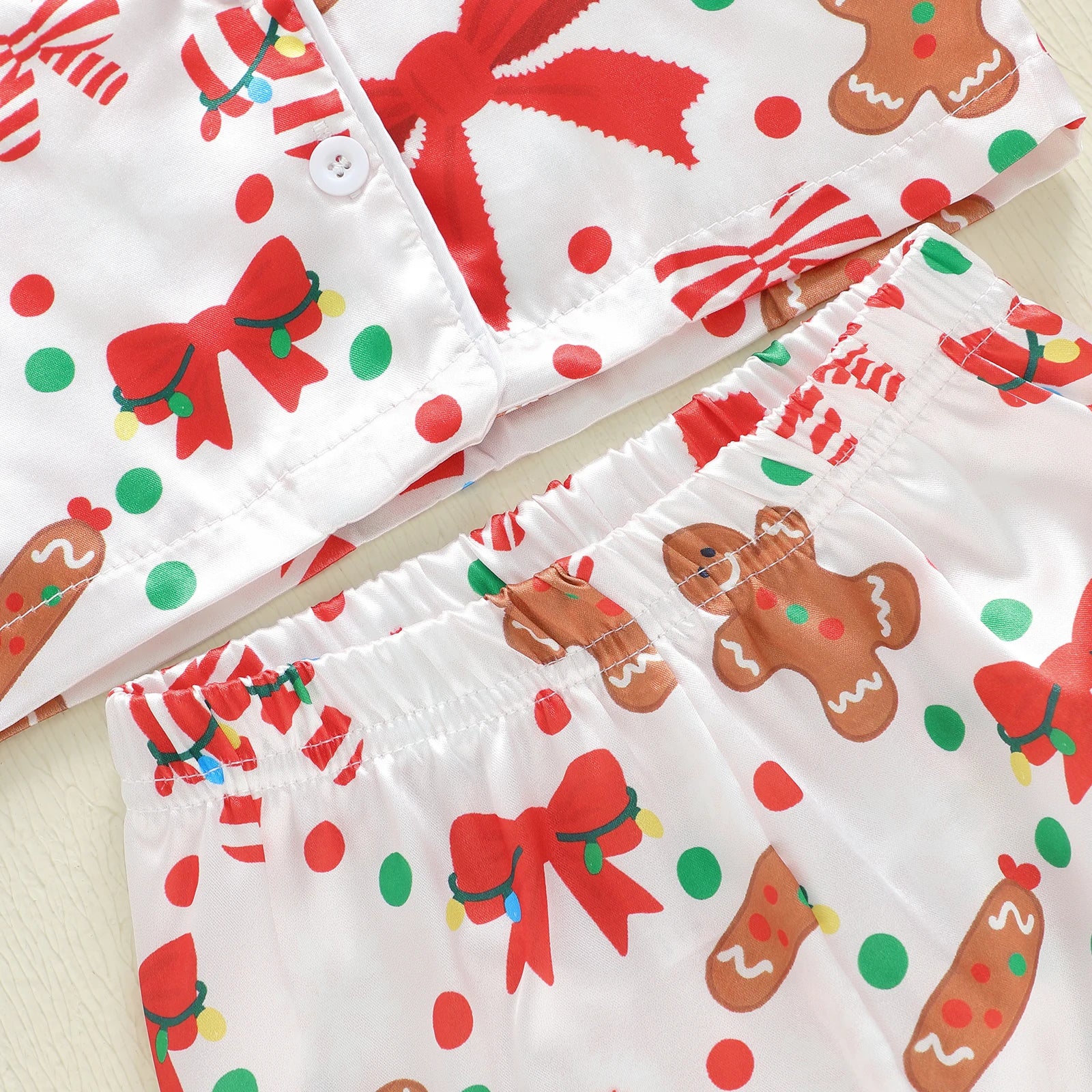 taille élastique pyjama de noël enfant avec imprimés pain d’épices et nœuds