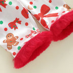 bas de pantalon pyjama de noël enfant avec fourrure rouge et motifs biscuits
