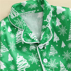 col du pyjama de noël vert fille avec détails blancs et boutons