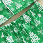 taille élastique du pyjama de noël fille à imprimés sapins blancs sur fond vert