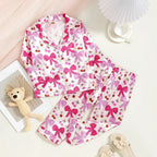 Pyjama fille rose à nœuds fuchsia et cerises – ensemble deux pièces 2 ans