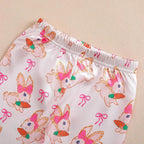 Pantalon pyjama satin rose à imprimé lapins et nœuds – taille élastique pour enfant