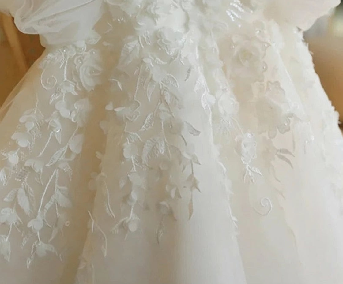 Robe fille baptême blanc fleuries - L'univers de la licorne