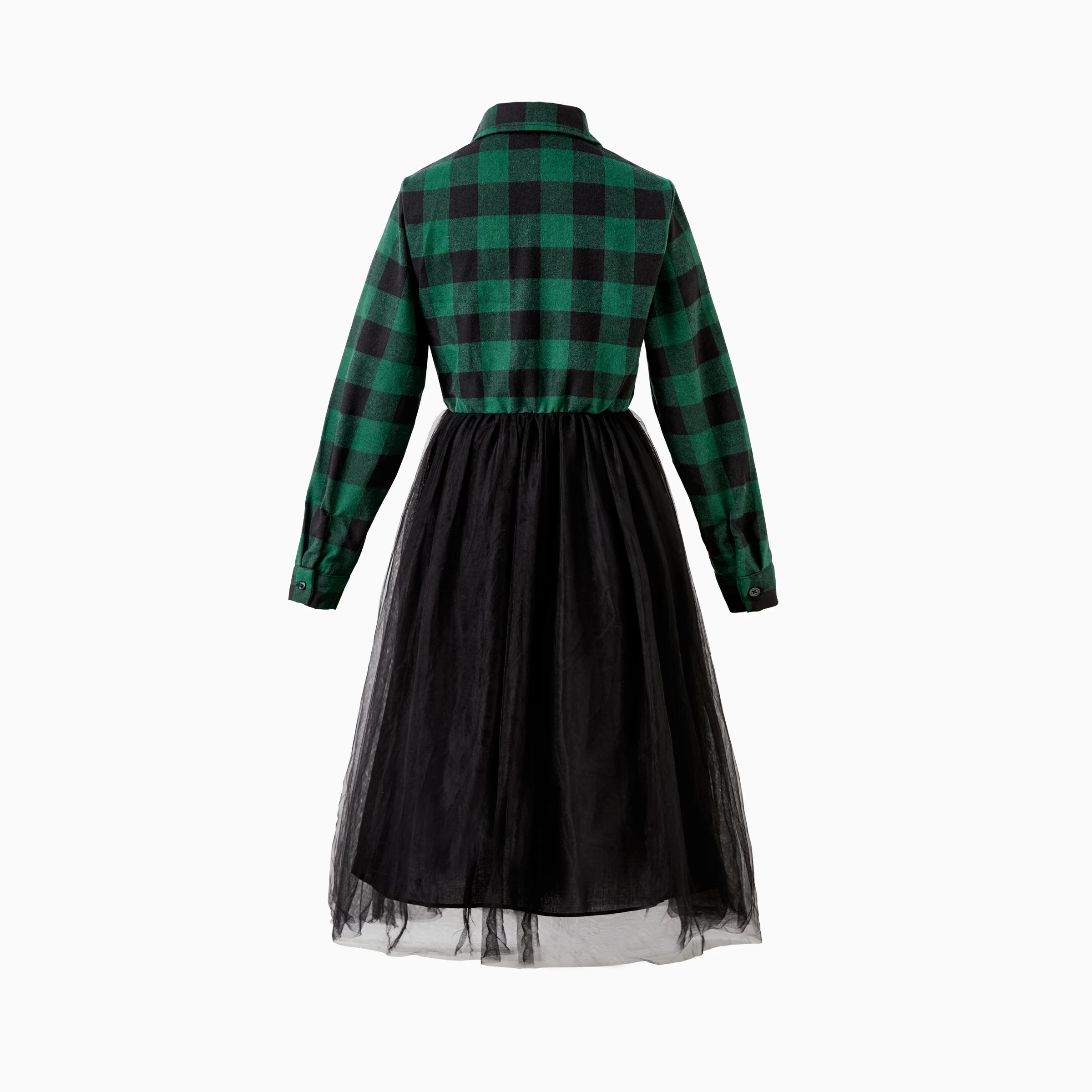 Vu arrière de la robe mère assortie mère fille à carreaux vert 