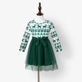 Robe fille de Noël assortie à maman, manches longues vert sapin et tulle fluide