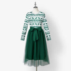 Robe mère fille de Noël élégante verte et blanche, parfaite pour les fêtes de fin d’année