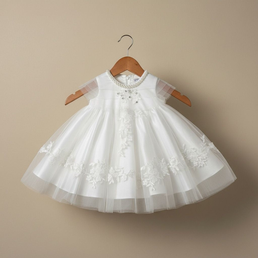 Robe baptême bébé fille blanche grand nœud satin dos 18-24 mois