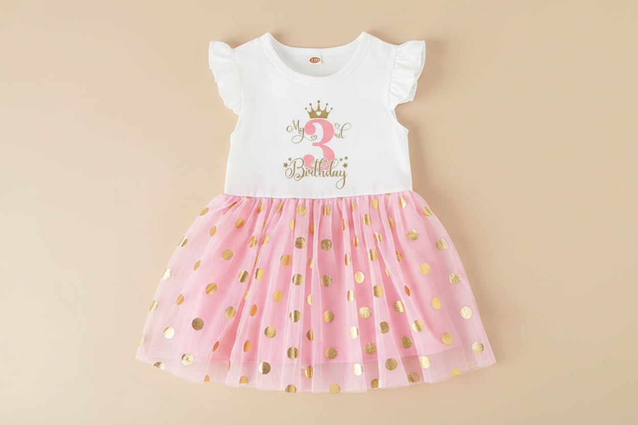 Robe anniversaire enfant 1 à 4 ans - Rose doré