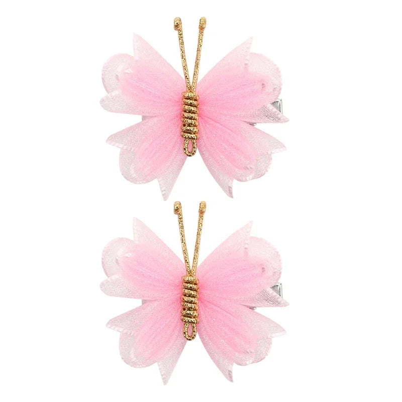 Barrette papillon lot de 2 rose
