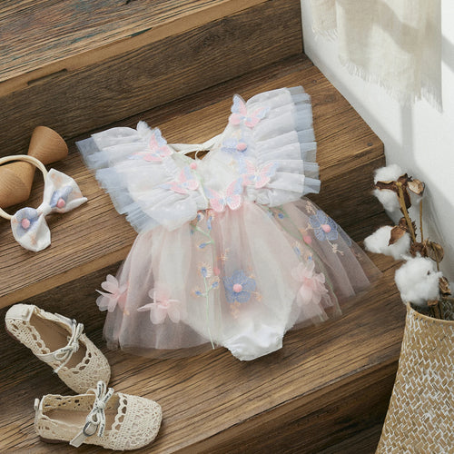 Barboteuse bébé anniversaire papillon, tenue fête bébé fille 3 mois