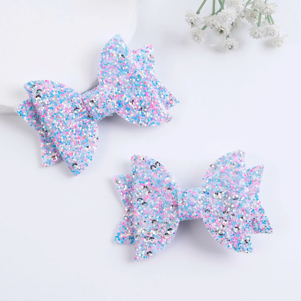 Lot de 2 pinces cheveux nœud papillon enfant bleu et rose