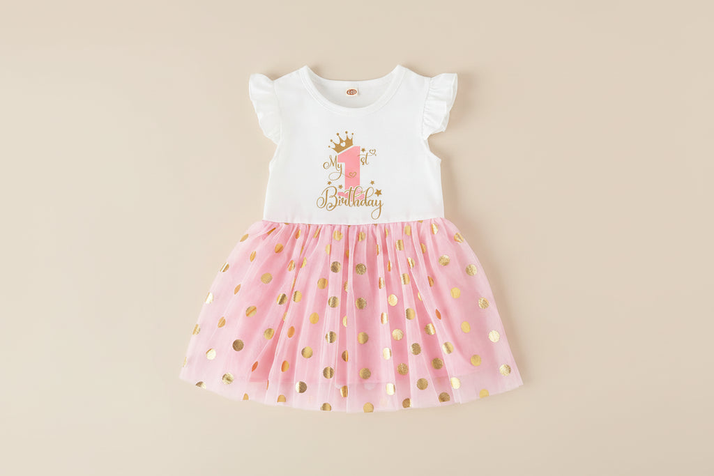 Robe anniversaire enfant 1 à 4 ans - Rose doré