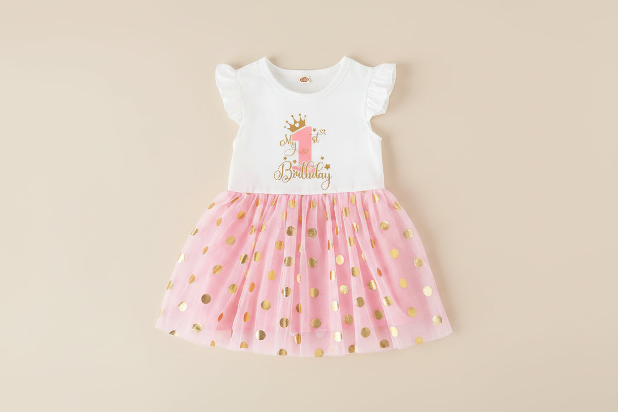 Robe anniversaire enfant 1 à 4 ans - Rose doré