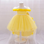 Vestido de gala Melissa con cola y flores