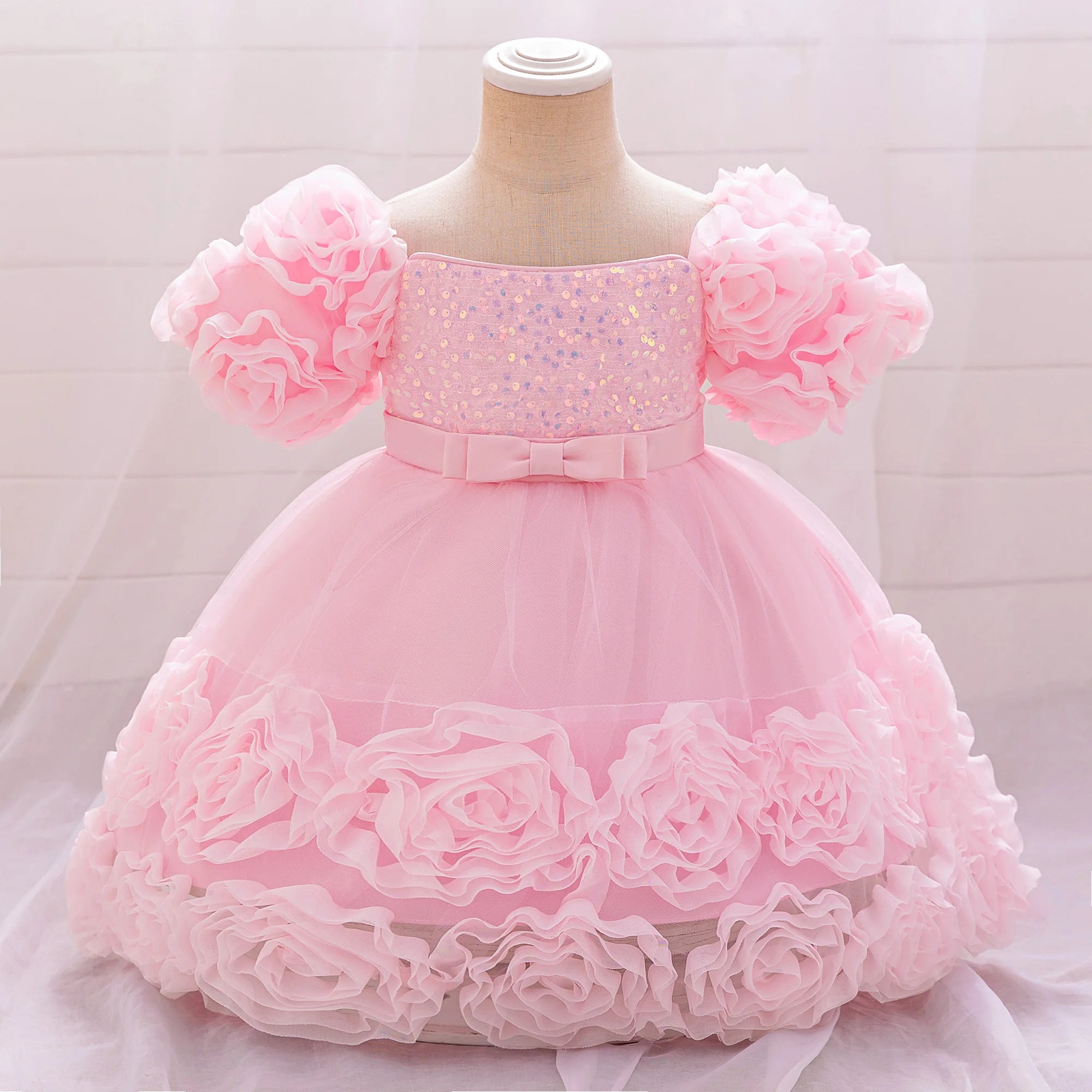Vestido de cumpleaños para niña, talla grande, rosa