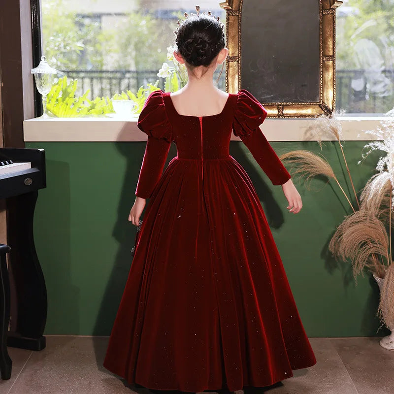 Abito da ballo in pelle scamosciata/effetto lucido per bambine