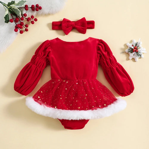 Barboteuse de Noël bébé Emy, gros plan haut smocké et manches