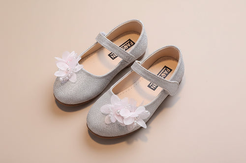 Ballerine fille paillettes et fleurs rose