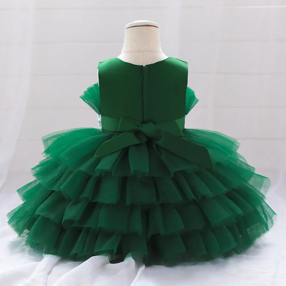 Robe pour noël petite fille froufrou vert