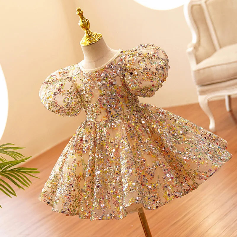 Robe princesse petite fille champagne paillette