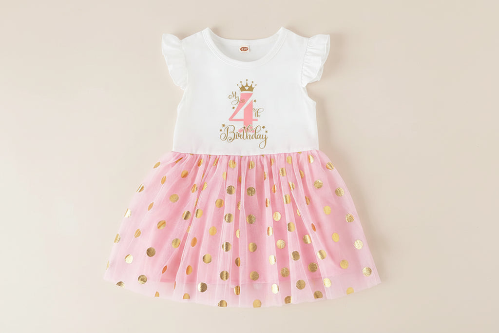 Robe anniversaire enfant 1 à 4 ans - Rose doré