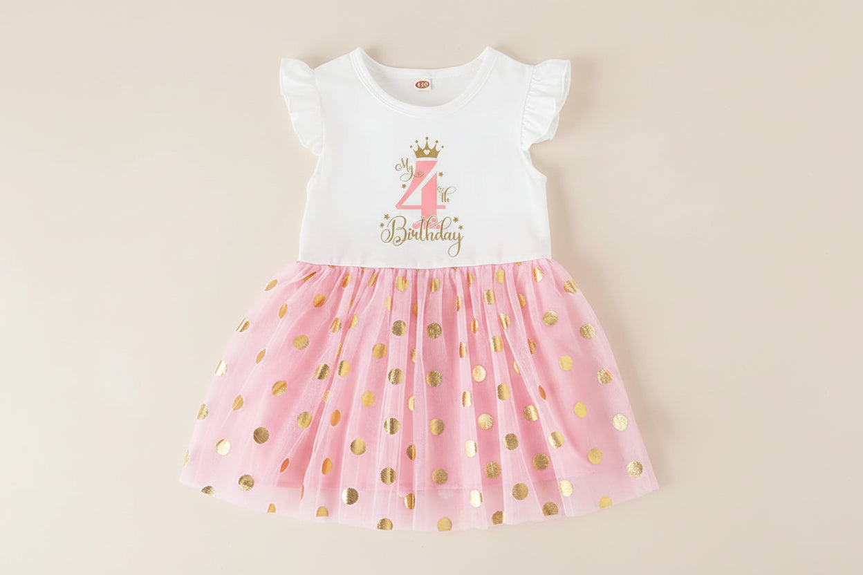 Robe anniversaire enfant 1 à 4 ans - Rose doré